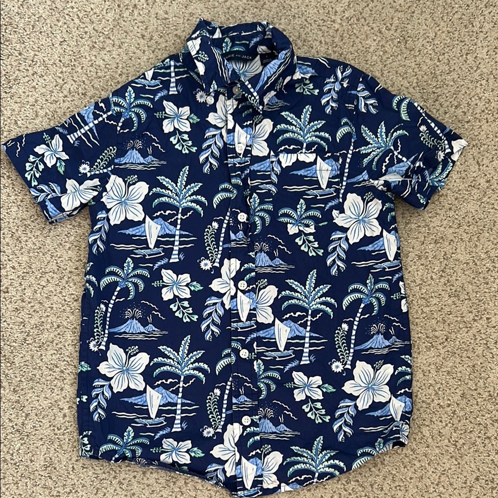 Janie & Jack Navy Hawaiian Print Shirt, 7
